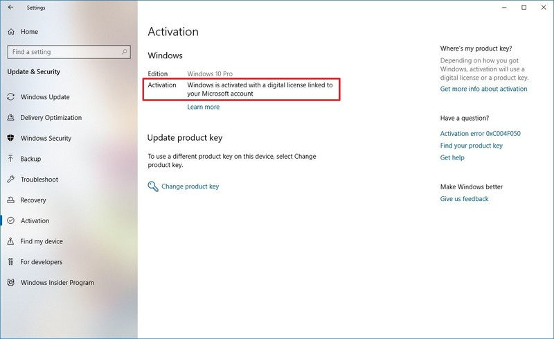 entering your Windows key in settings after installing