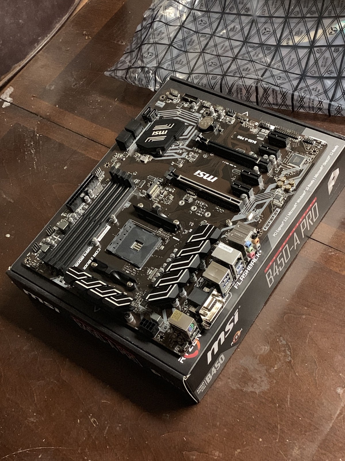 motherboard on box for testing