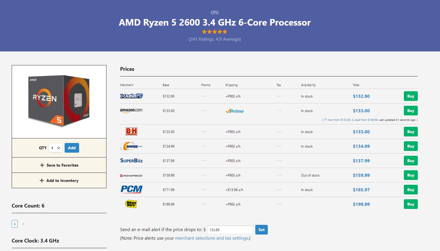 pcpartpicker part overview page