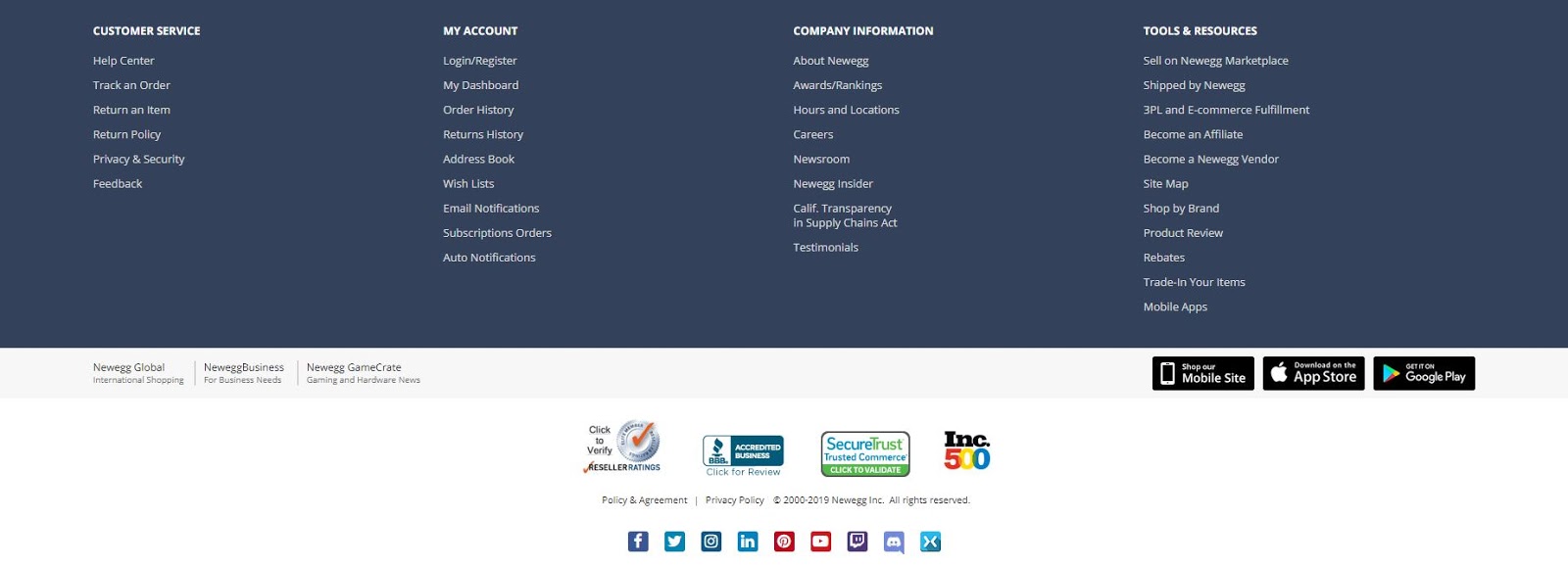 RMA section of a merchant website