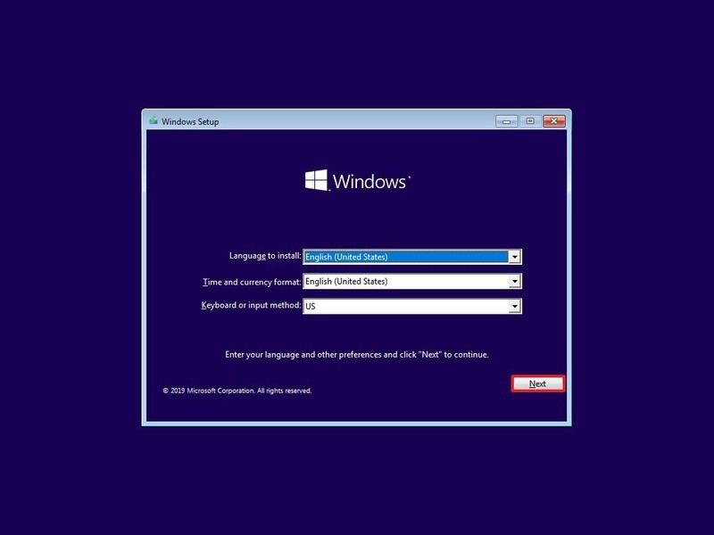 windows setup step 1