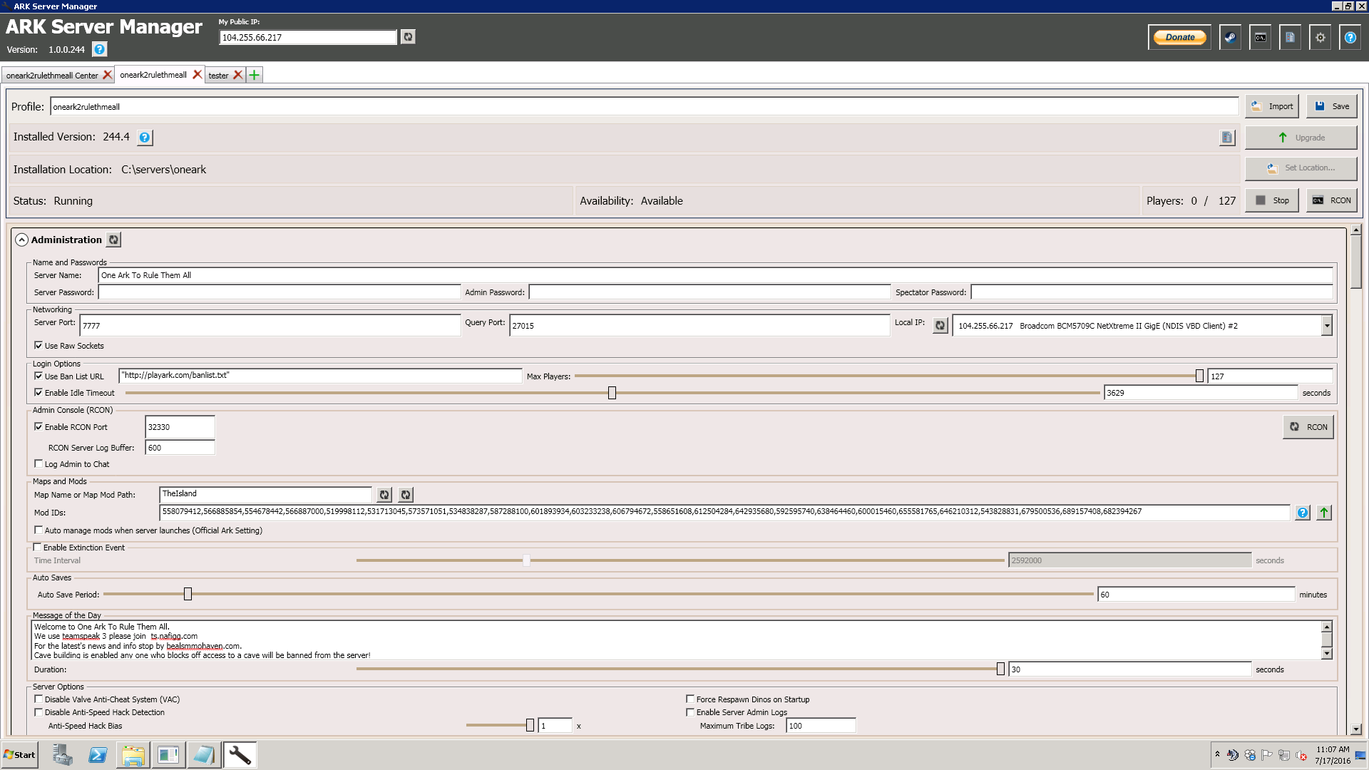 ARK server manager screenshot