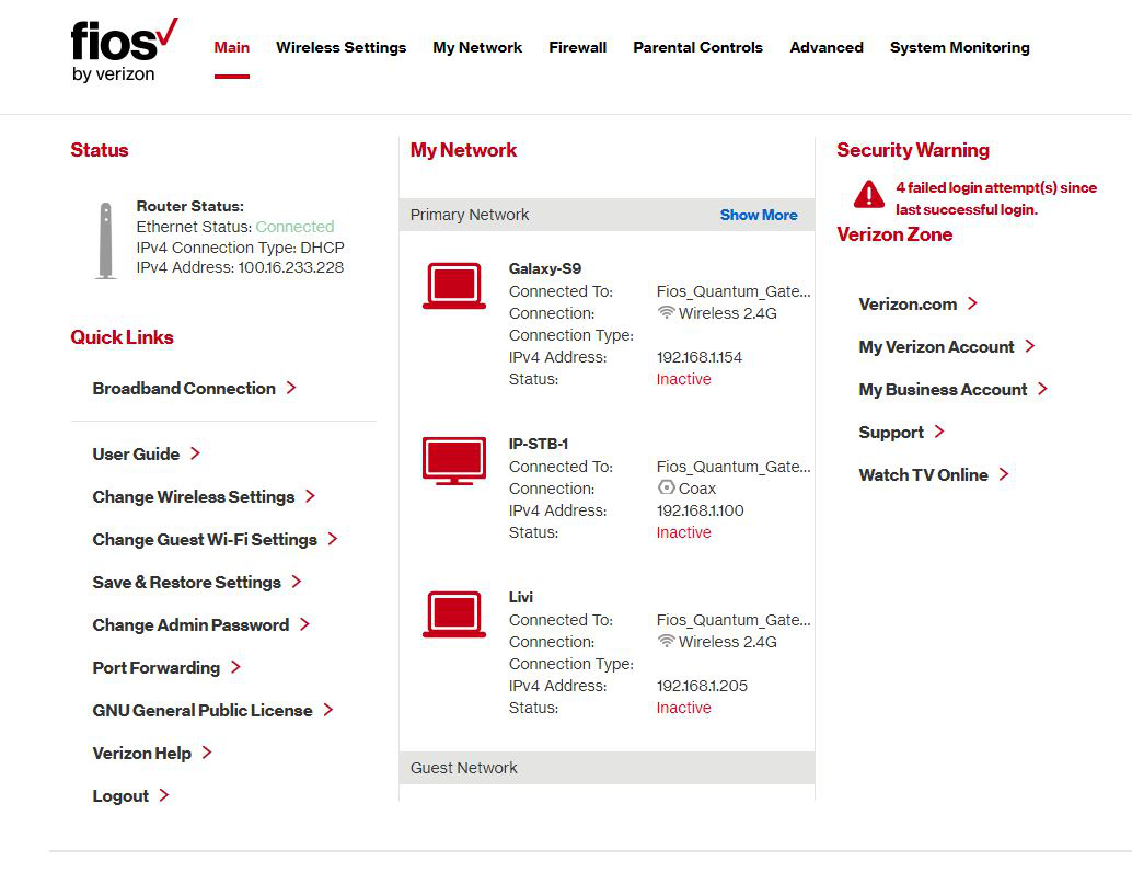 router dashboard