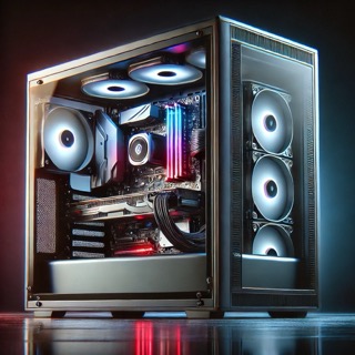 Dual chamber PC case with sleek design, RGB lighting, and clear component separation, emphasizing improved airflow and cable management.
